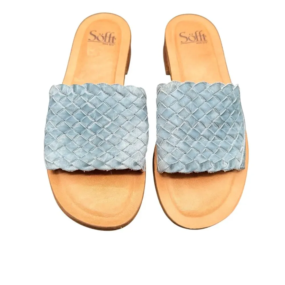 Söfft Woven Leather Slide Sandals Blue Women’s 8.5 EU 40 Low Heel